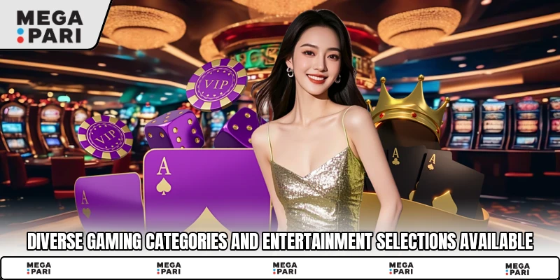 Diverse gaming categories and entertainment selections available
